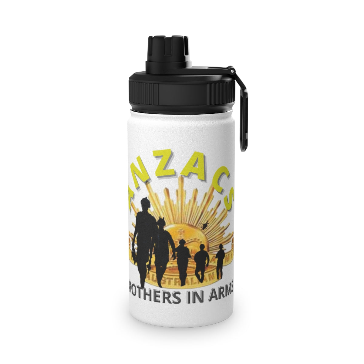 Stainless Steel Water Bottle, Sports Lid ( ANZACS ) Military Styling