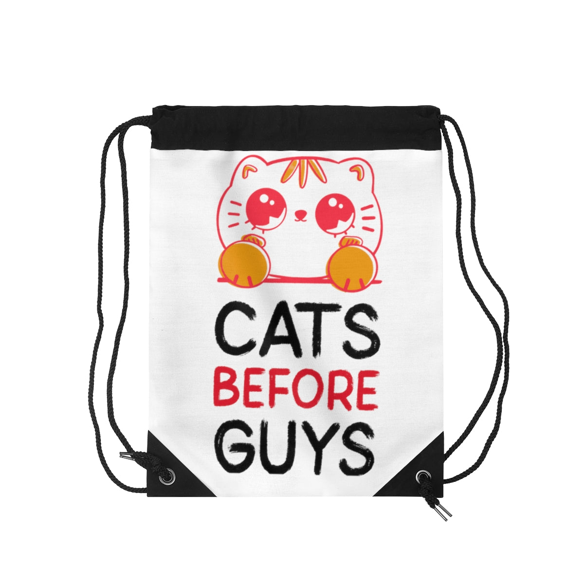 Drawstring Bag ( Cats Before Guys White )