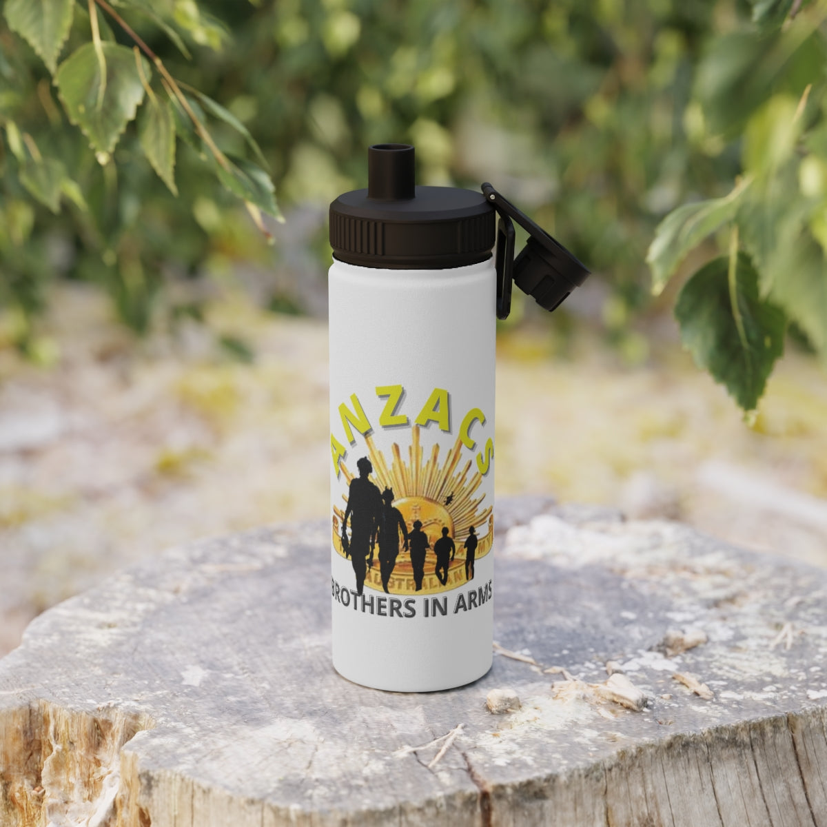 Stainless Steel Water Bottle, Sports Lid ( ANZACS ) Military Styling
