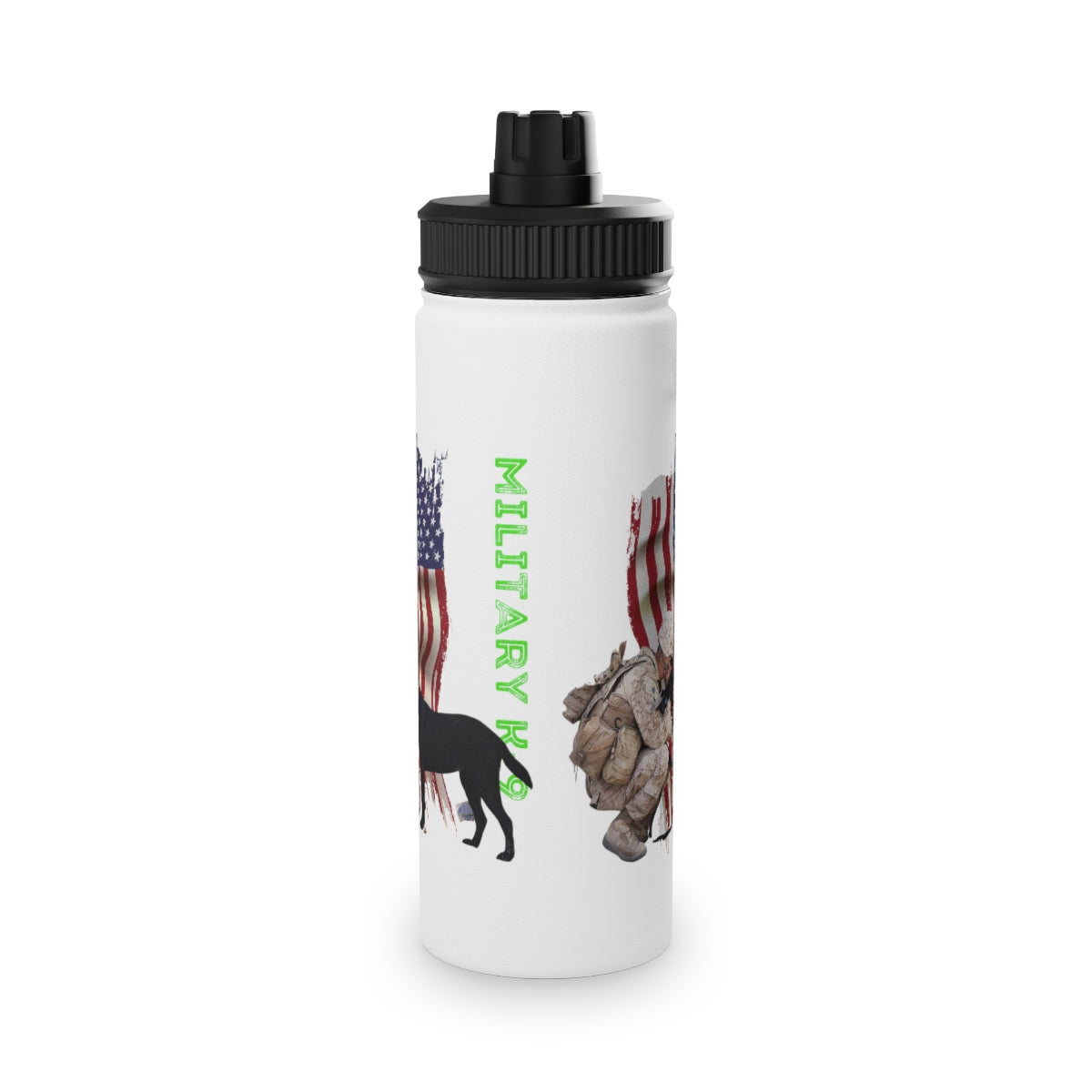 Stainless Steel Water Bottle, Sports Lid ( Military K-9 Corp ) Military Styling