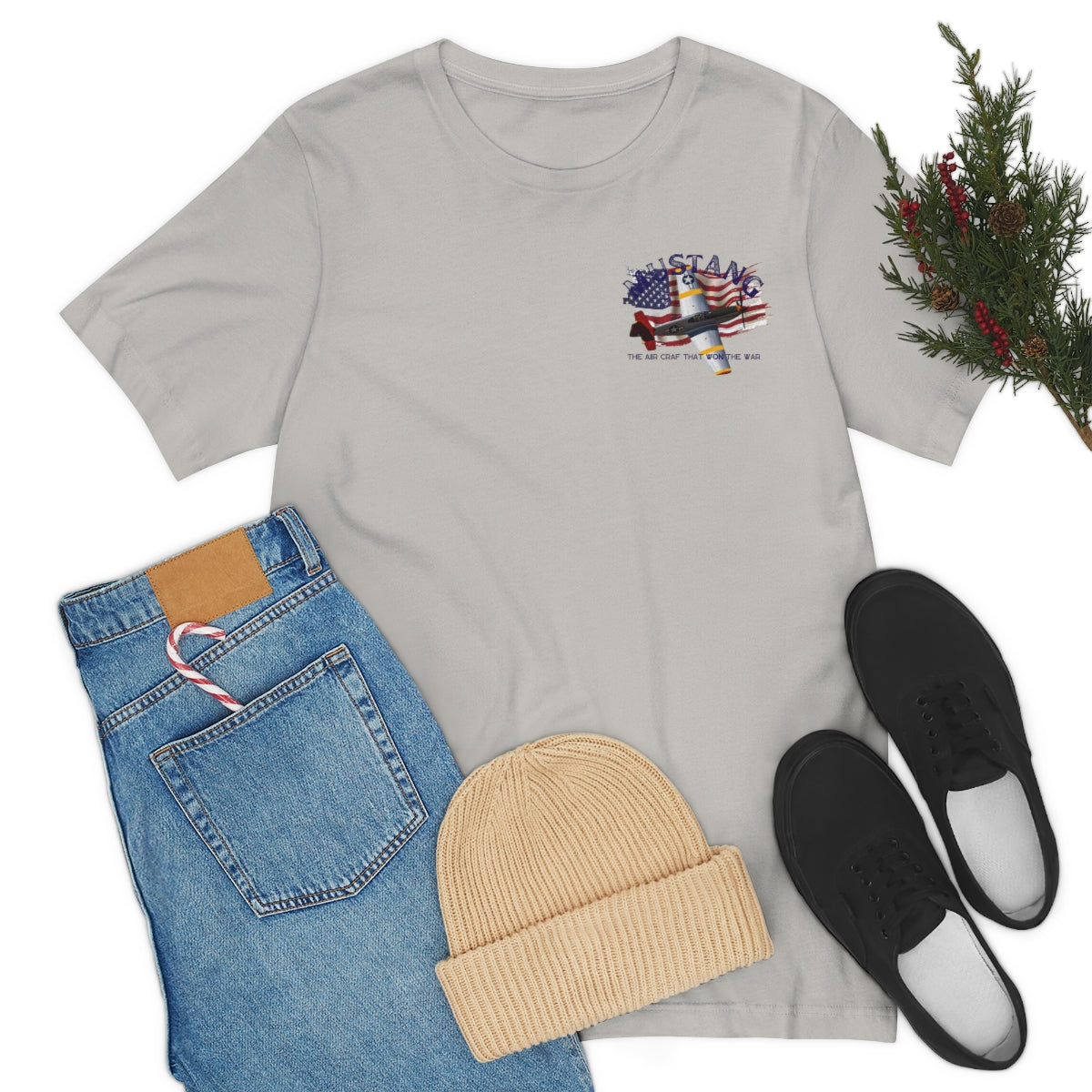 T-shirt Classic Jersey short sleeve ( P-51 Mustang Aircraft ) Military Style