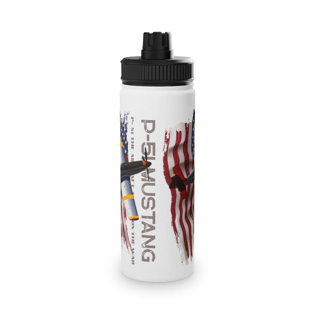 Stainless Steel Water Bottle, Sports Lid ( P-51 Mustang ) Military Styling