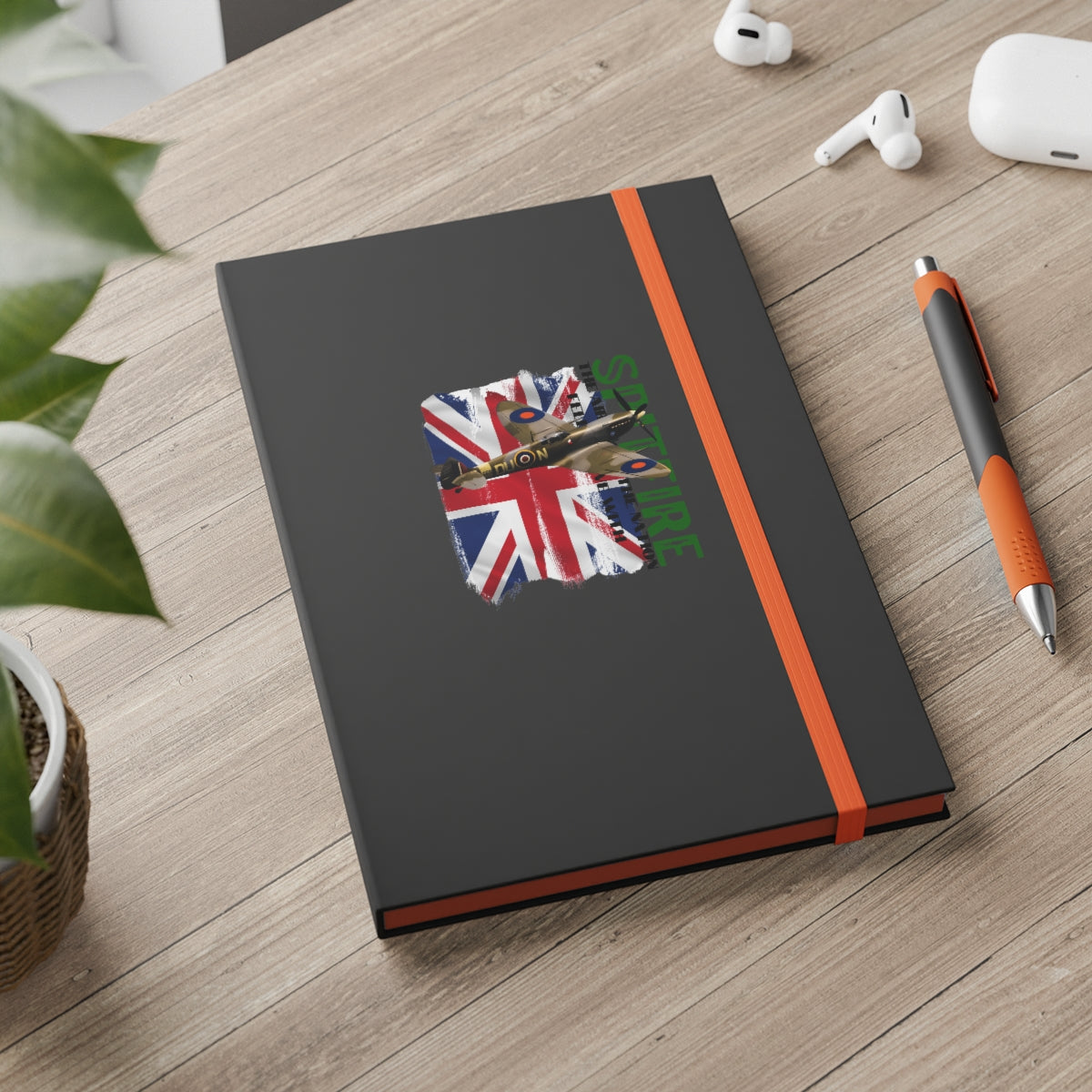 Hardcover Journal Color Contrast Notebook - Ruled ( SPITFIRE with Union Jack ) Military Styling