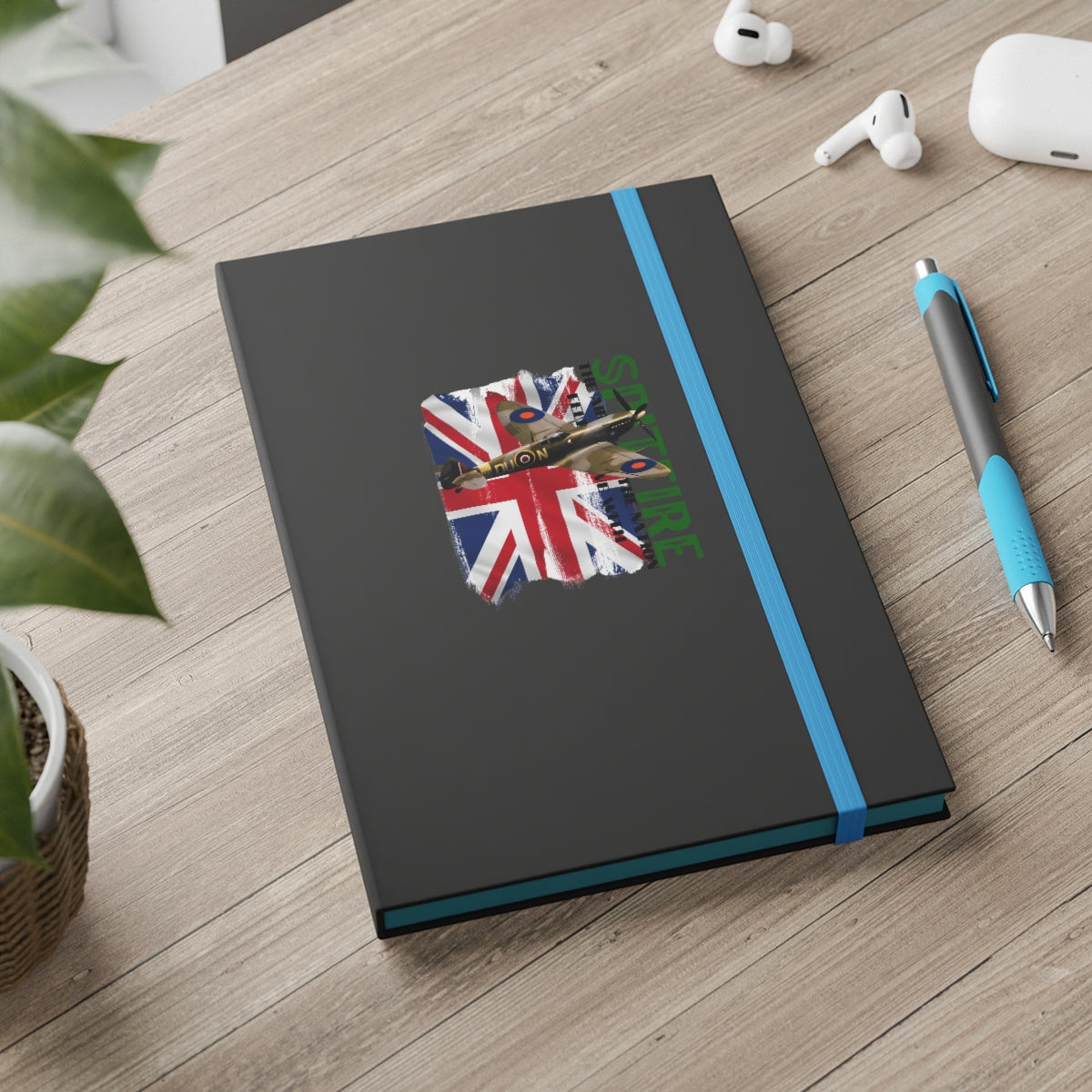 Hardcover Journal Color Contrast Notebook - Ruled ( SPITFIRE with Union Jack ) Military Styling