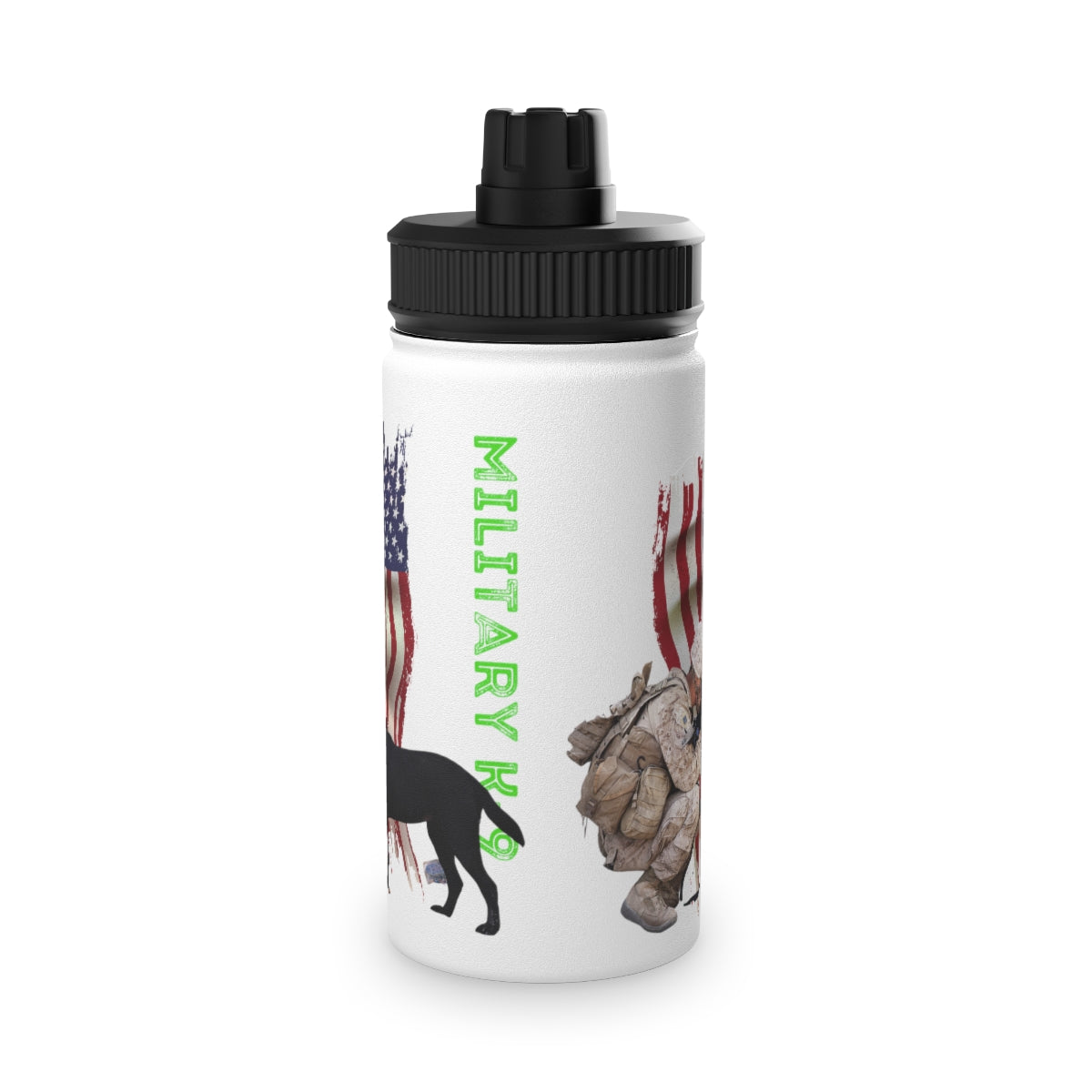 Stainless Steel Water Bottle, Sports Lid ( Military K-9 Corp ) Military Styling