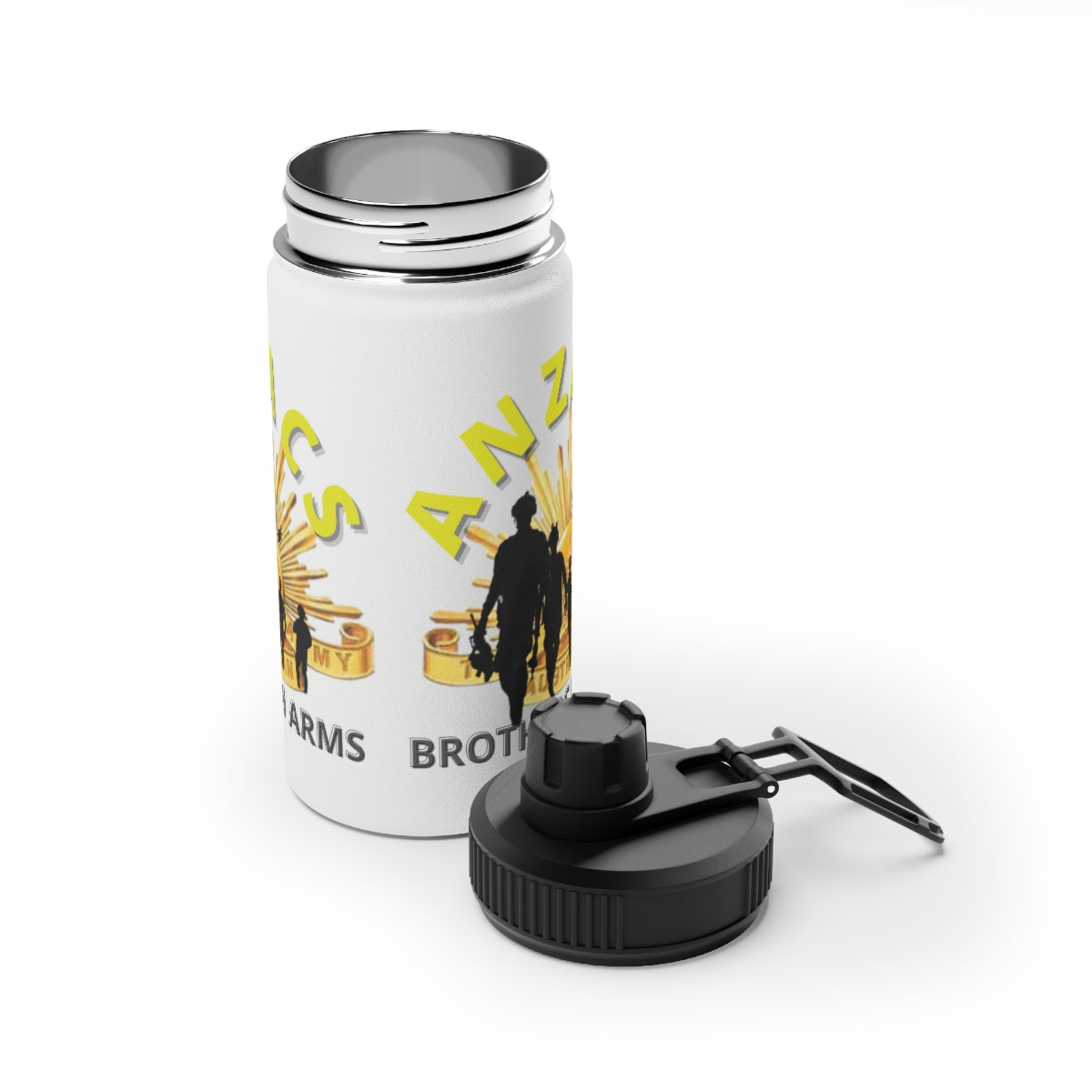 Stainless Steel Water Bottle, Sports Lid ( ANZACS ) Military Styling