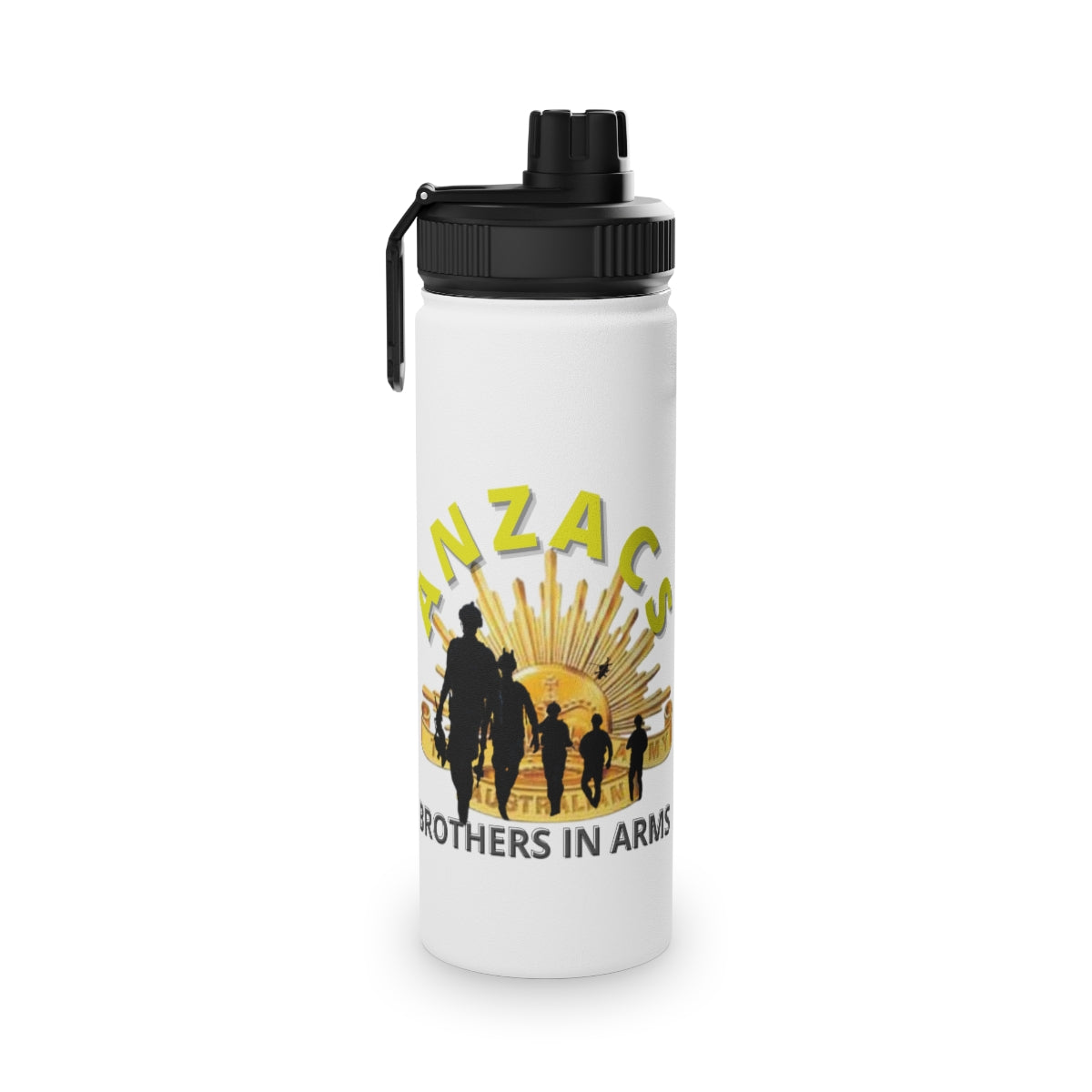 Stainless Steel Water Bottle, Sports Lid ( ANZACS ) Military Styling