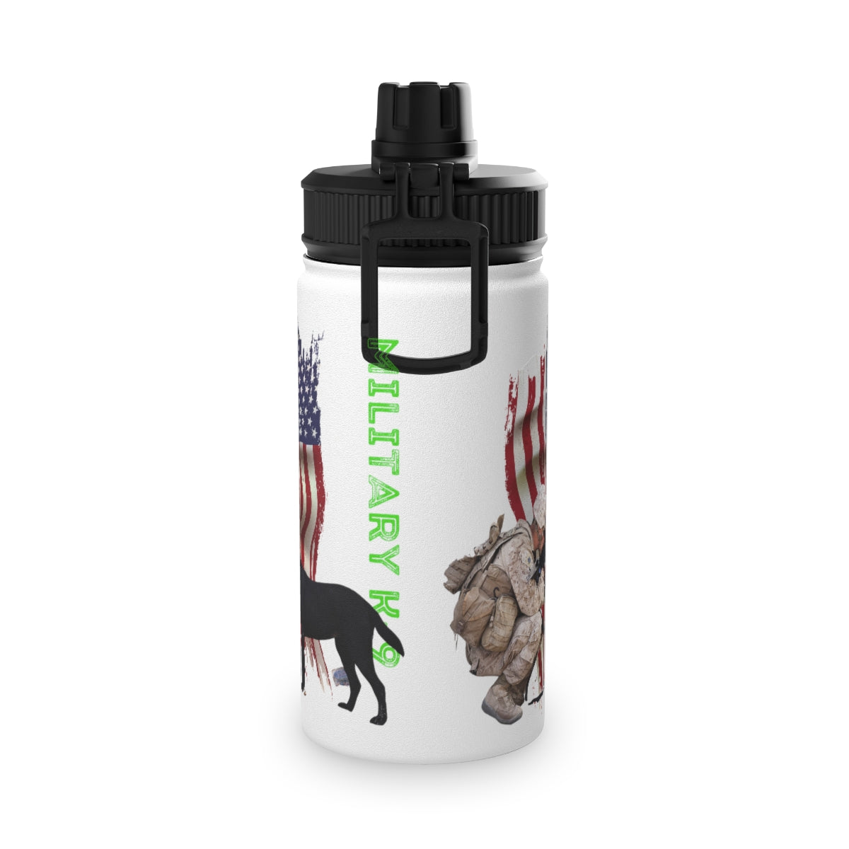Stainless Steel Water Bottle, Sports Lid ( Military K-9 Corp ) Military Styling