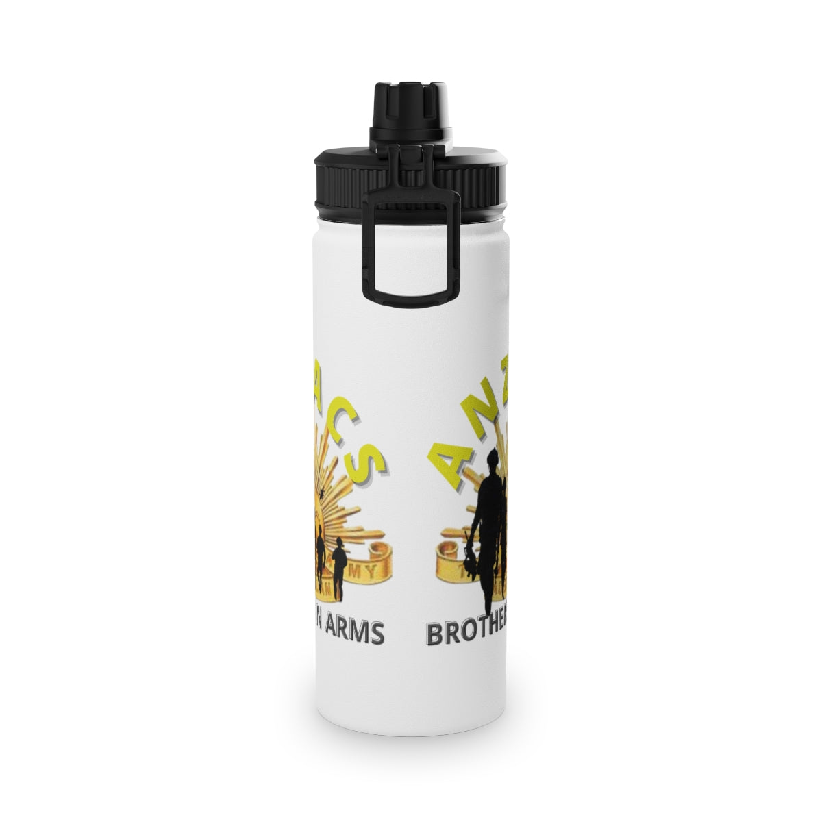 Stainless Steel Water Bottle, Sports Lid ( ANZACS ) Military Styling