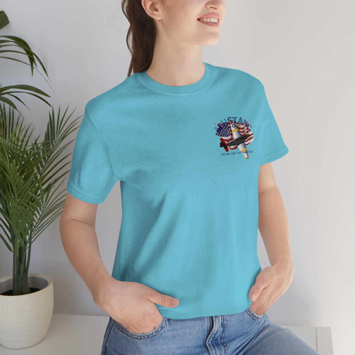 Military T-shirt P-51 Mustang Aircraft , American made, American Flag, Patriotic