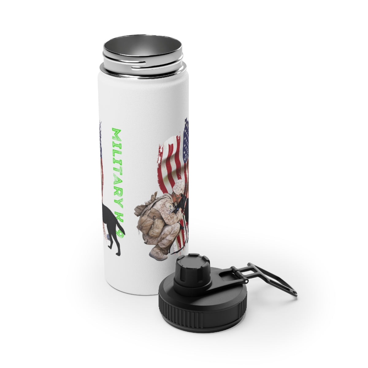 Stainless Steel Water Bottle, Sports Lid ( Military K-9 Corp ) Military Styling