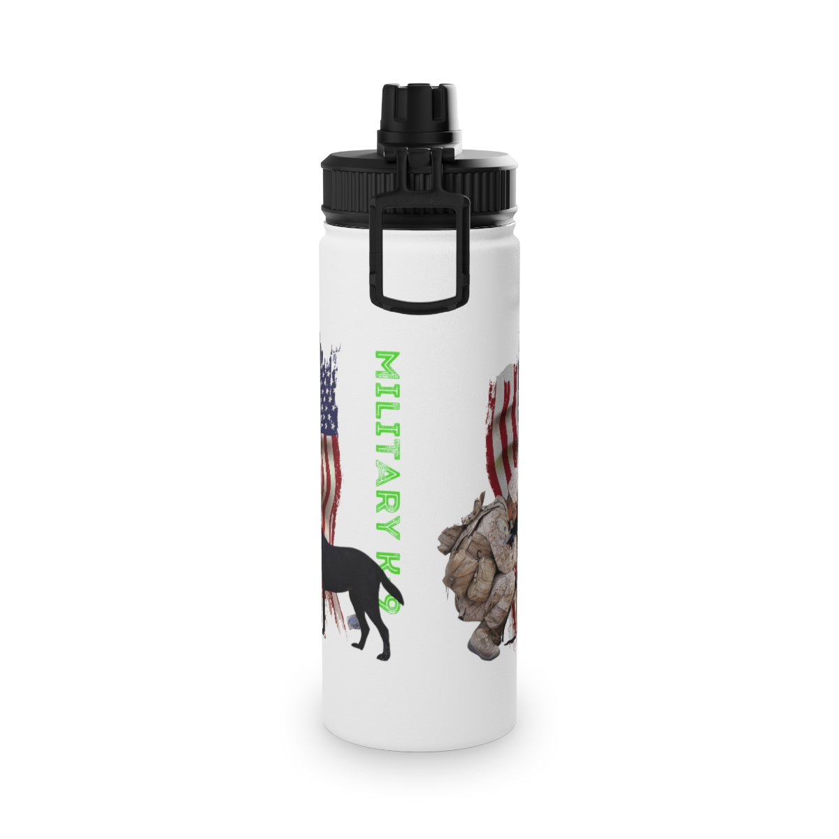 Stainless Steel Water Bottle, Sports Lid ( Military K-9 Corp ) Military Styling