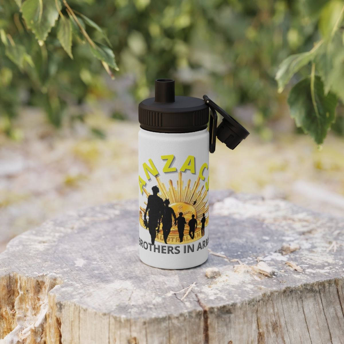 Stainless Steel Water Bottle, Sports Lid ( ANZACS ) Military Styling