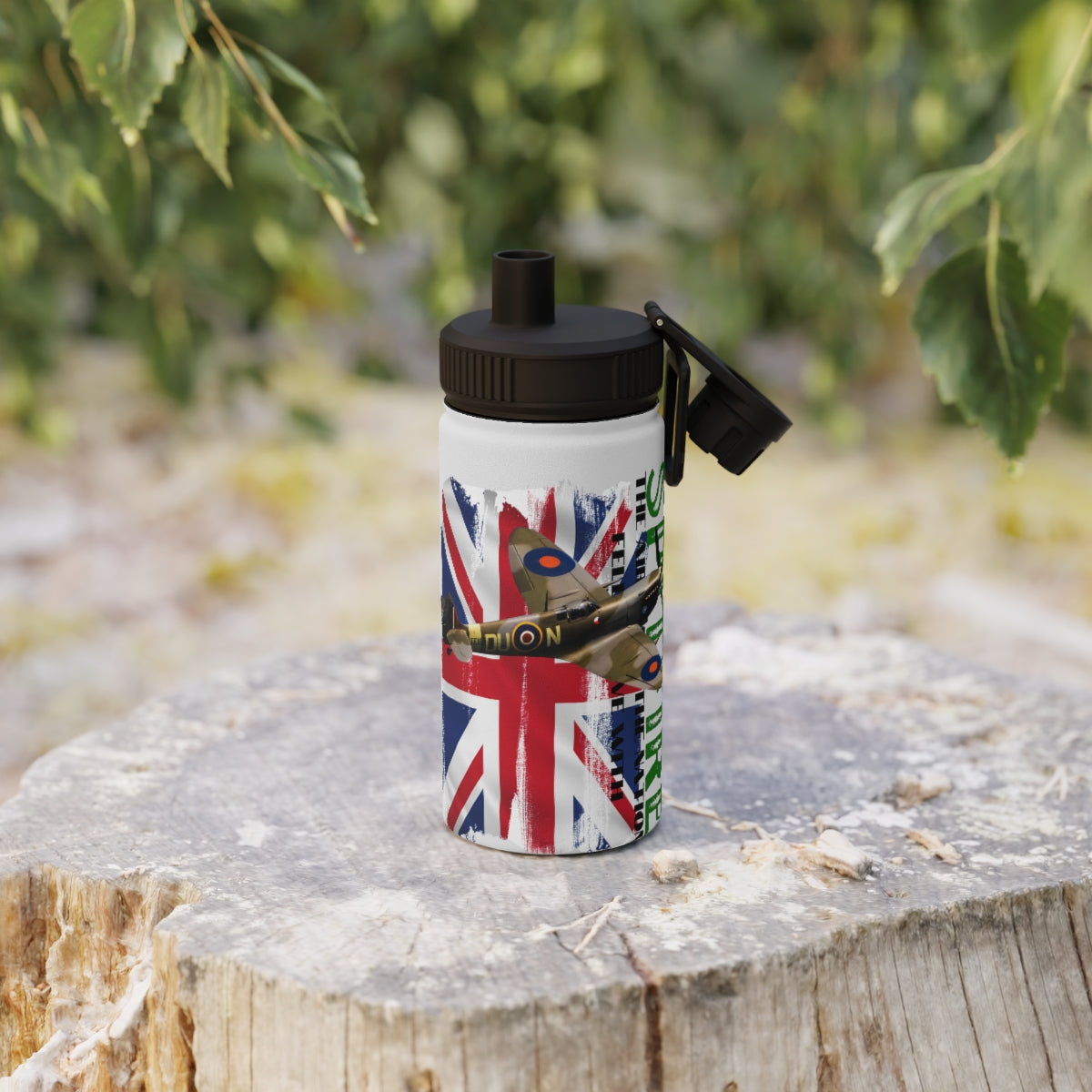 Stainless Steel Water Bottle, Sports Lid ( SPITFIRE ) Military Styling