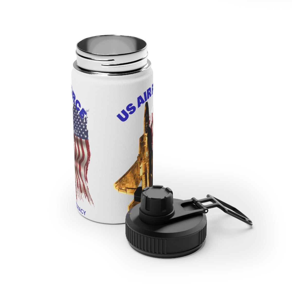 Stainless Steel Water Bottle, Sports Lid ( US Air Force ) Military Styling