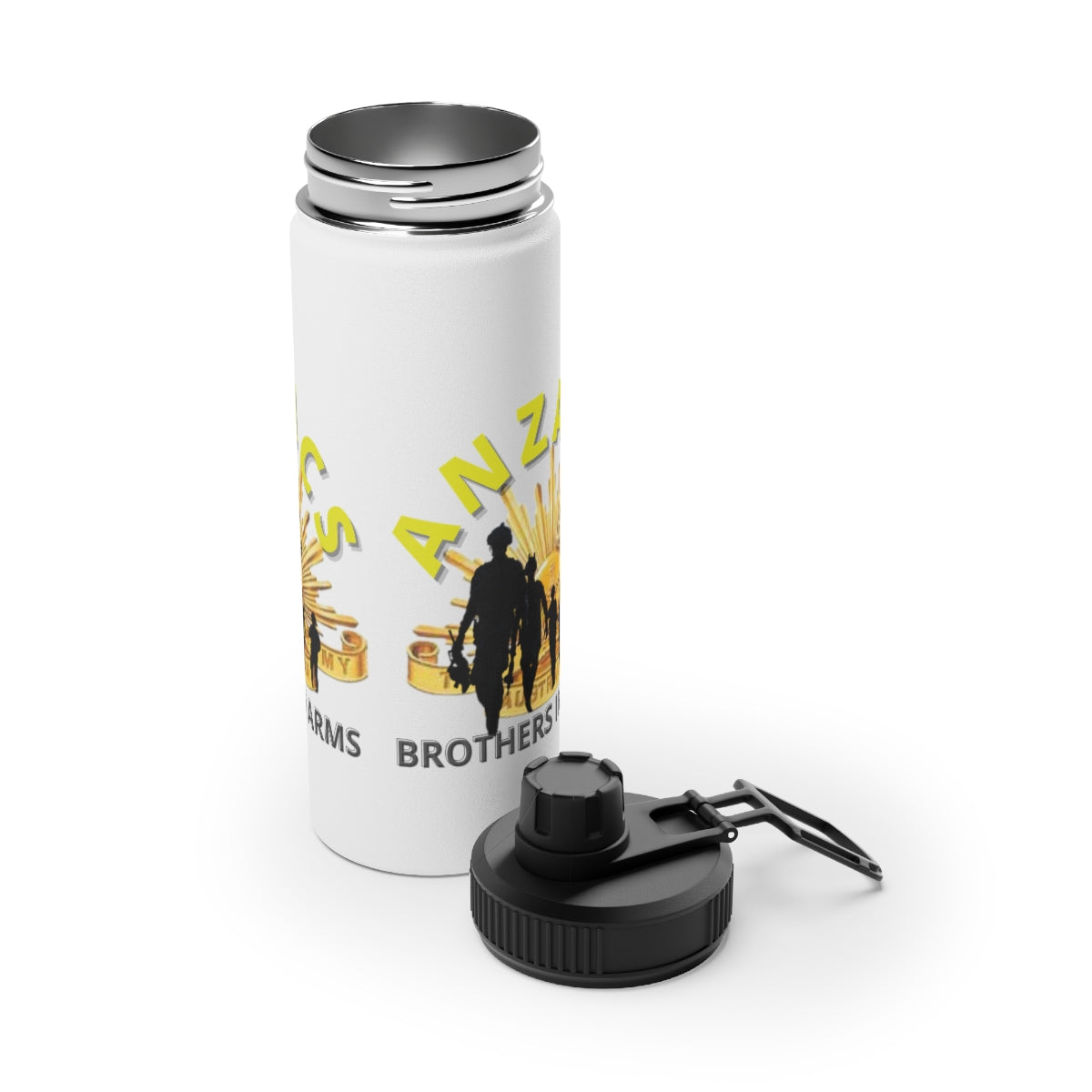 Stainless Steel Water Bottle, Sports Lid ( ANZACS ) Military Styling