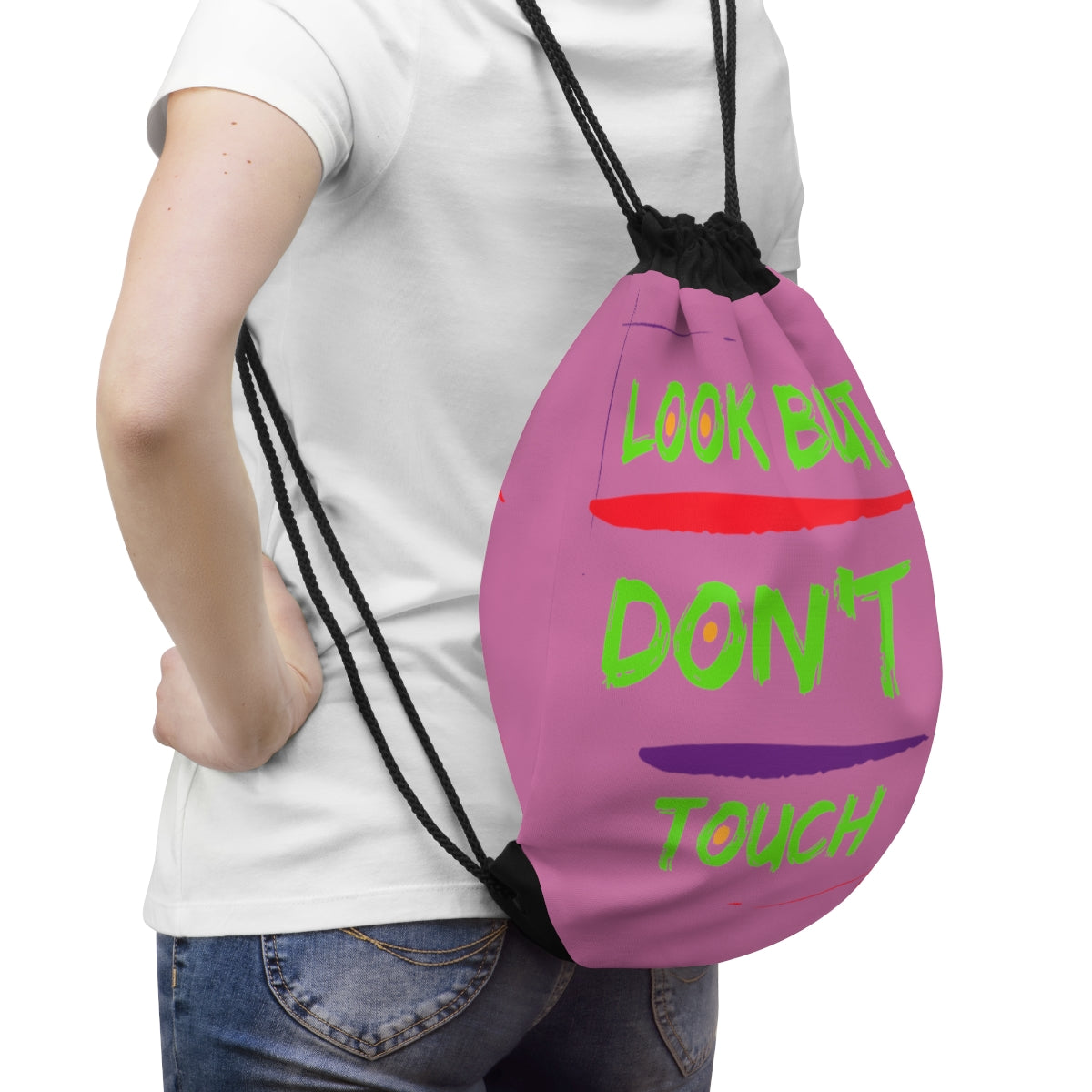 Drawstring Bag ( Look But Don't Touch Pink )