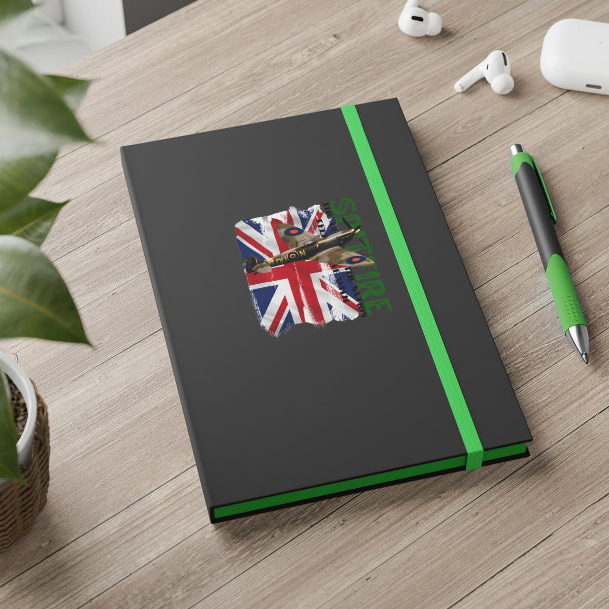 Hardcover Journal Color Contrast Notebook - Ruled ( SPITFIRE with Union Jack ) Military Styling