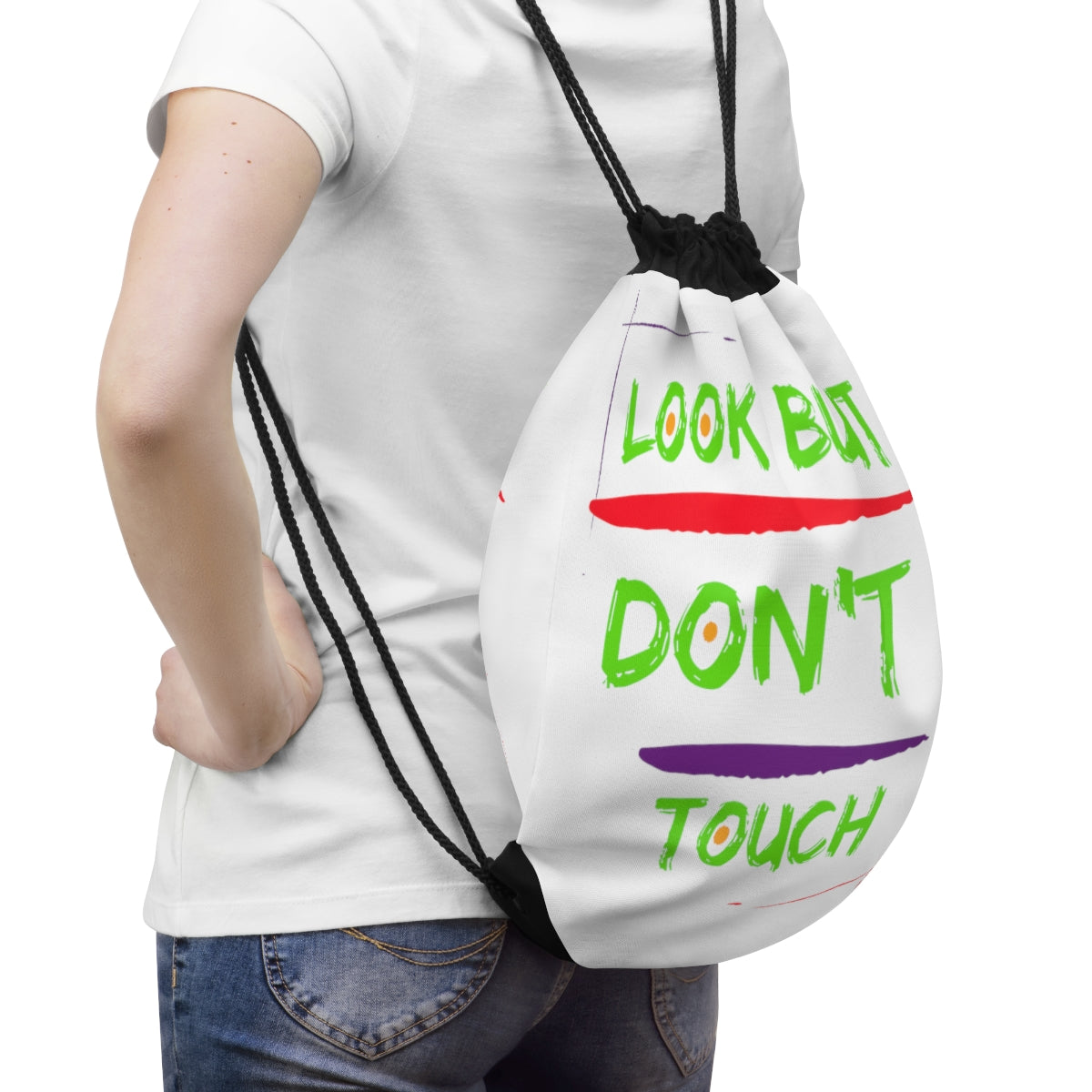 Drawstring Bag ( Look But Don't Touch White )