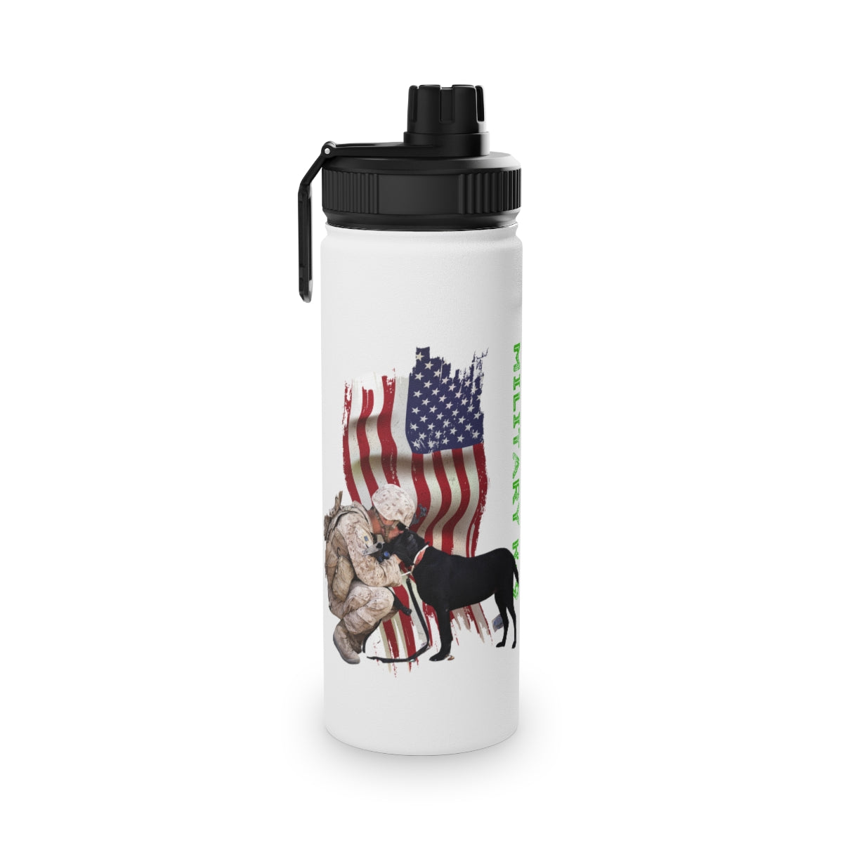 Stainless Steel Water Bottle, Sports Lid ( Military K-9 Corp ) Military Styling