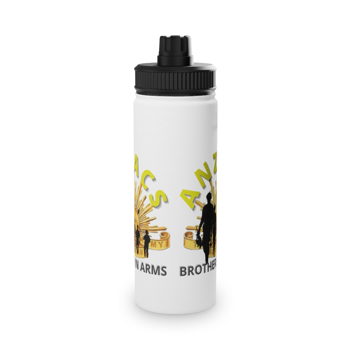 Stainless Steel Water Bottle, Sports Lid ( ANZACS ) Military Styling