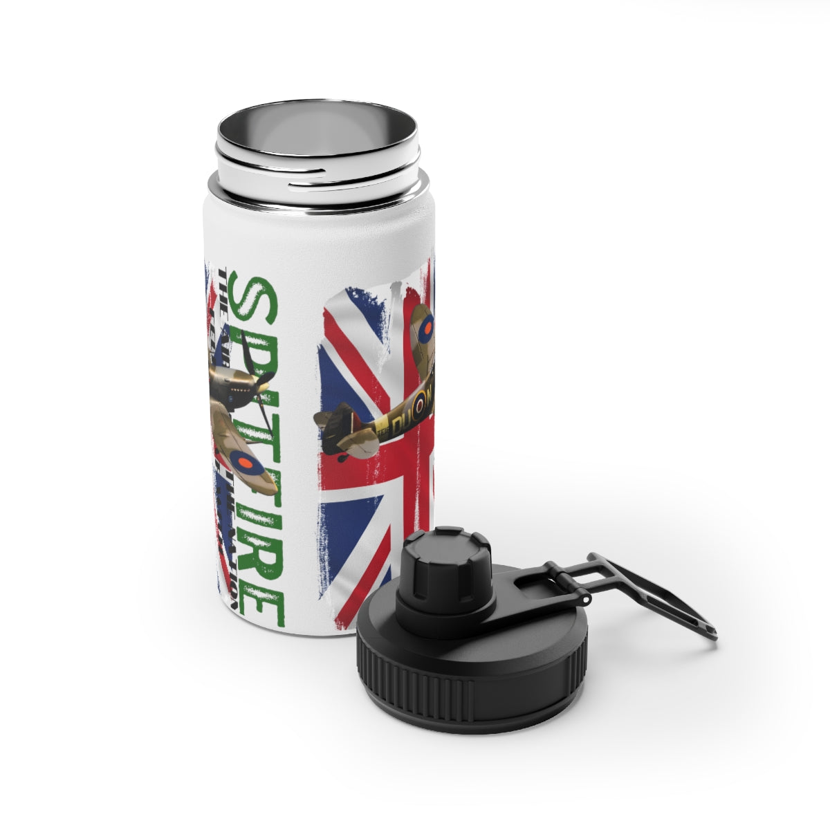 Stainless Steel Water Bottle, Sports Lid ( SPITFIRE ) Military Styling