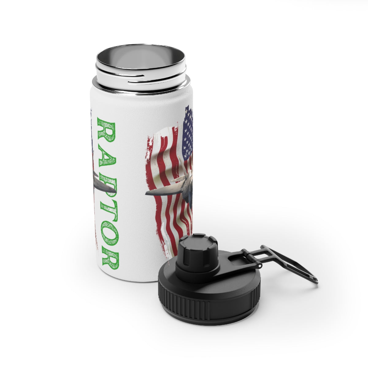 Stainless Steel Water Bottle, Sports Lid ( RAPTOR ) Military Styling