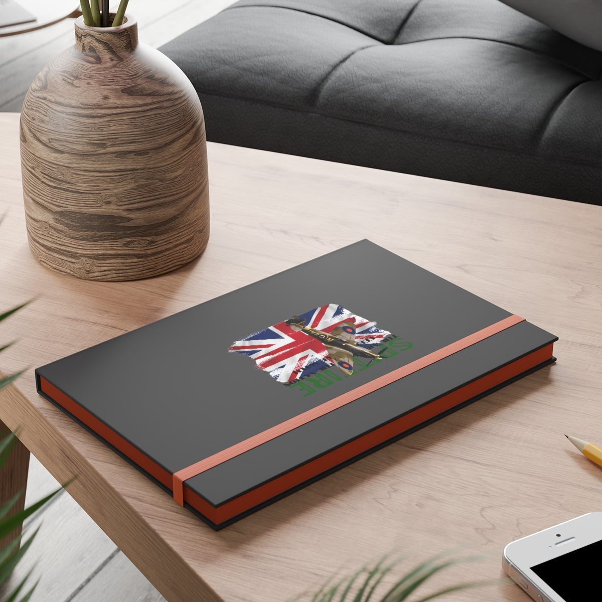 Hardcover Journal Color Contrast Notebook - Ruled ( SPITFIRE with Union Jack ) Military Styling