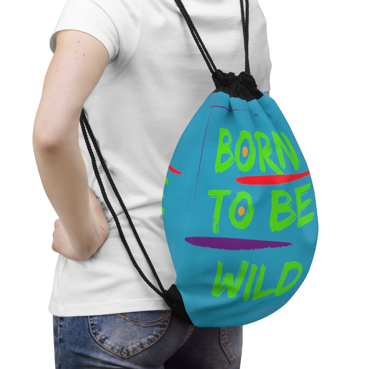 Drawstring Bag ( Born To Be Wild  Turquoise )
