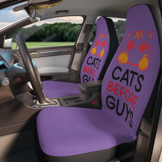 Polyester Car Seat Covers (Cats Before Guys Purple )