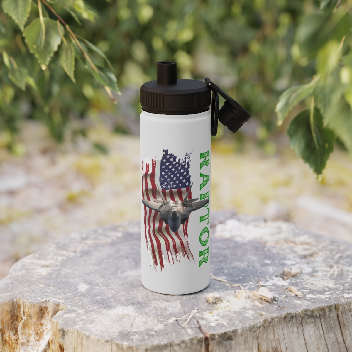 Stainless Steel Water Bottle, Sports Lid ( RAPTOR ) Military Styling