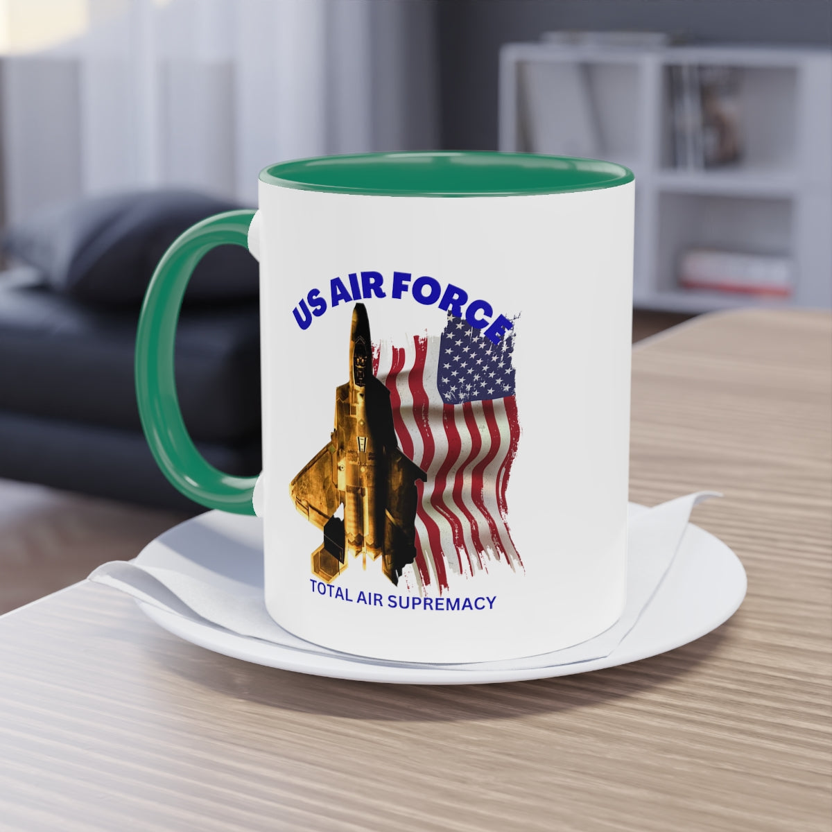 Coffee Mug  ( US Air Force With Raptor ) Military Style