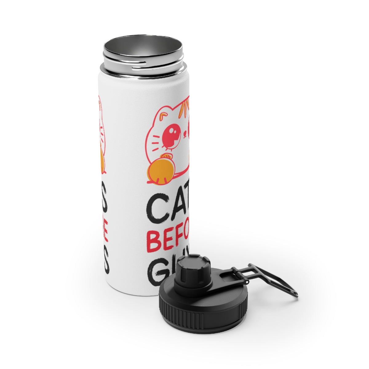 Stainless Steel Water Bottle, Sports Lid ( Cats Before Guys )