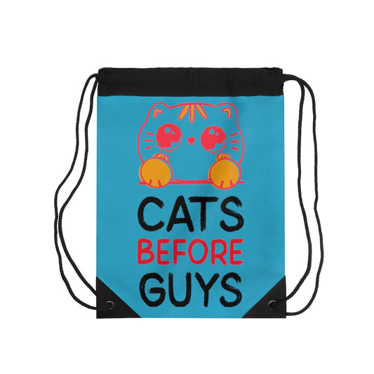 Drawstring Bag ( Cats Before Guys Turquoise )