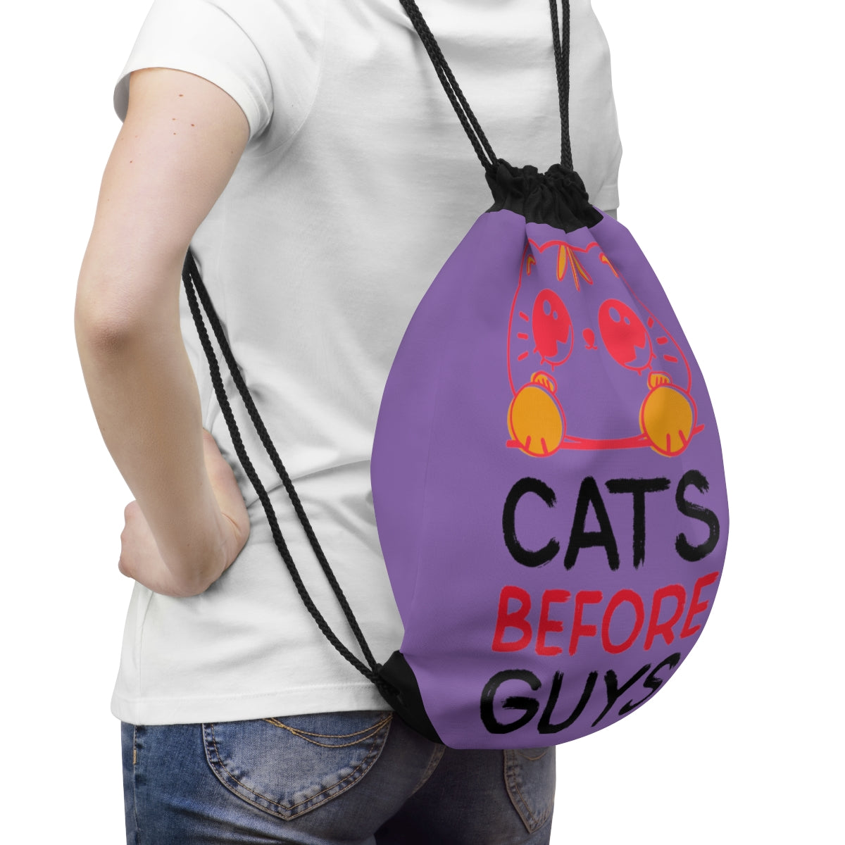 Drawstring Bag ( Cats Before Guys Purple )