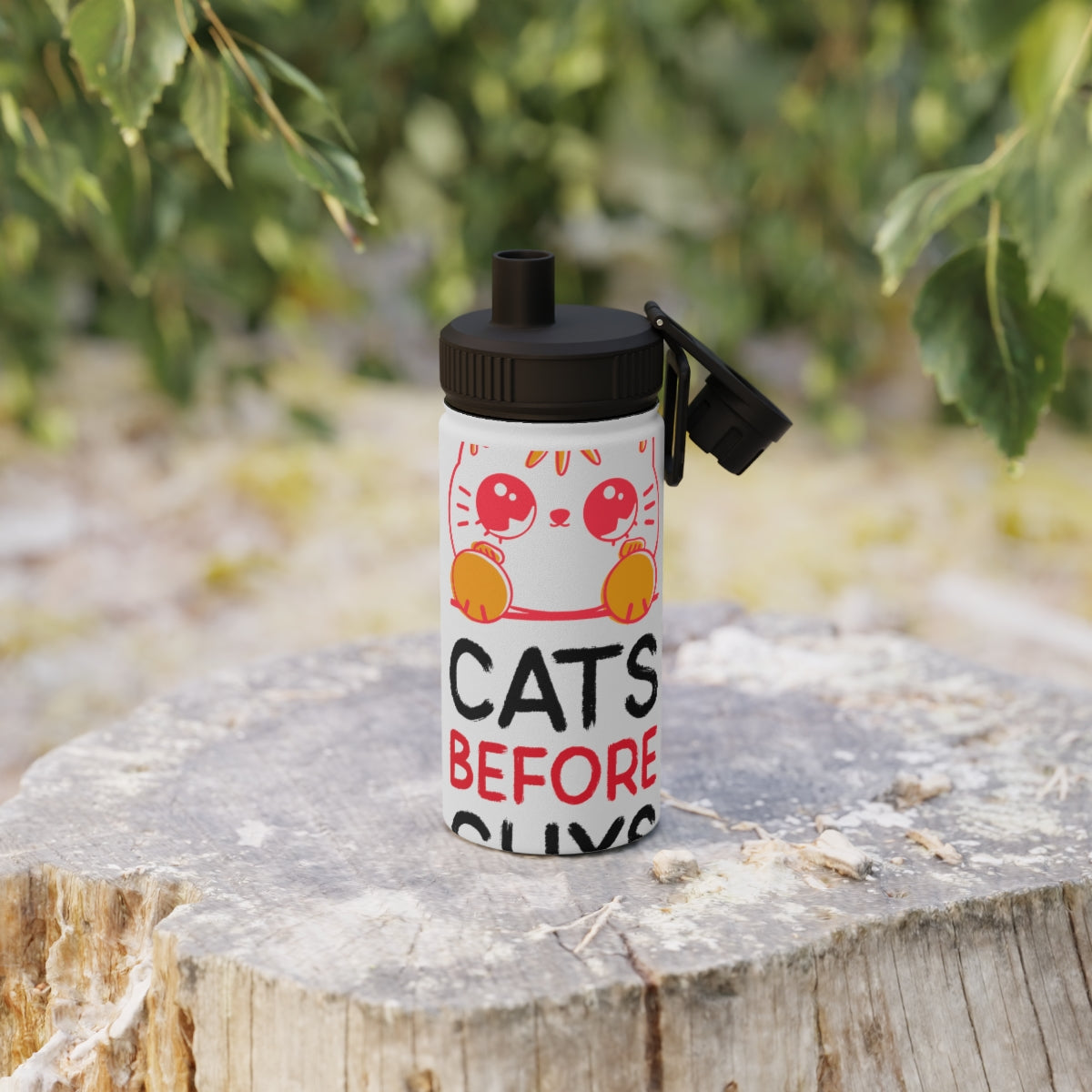 Stainless Steel Water Bottle, Sports Lid ( Cats Before Guys )