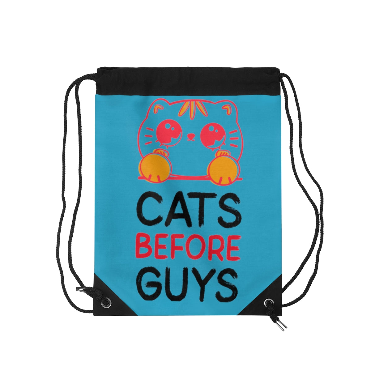 Drawstring Bag ( Cats Before Guys Turquoise )