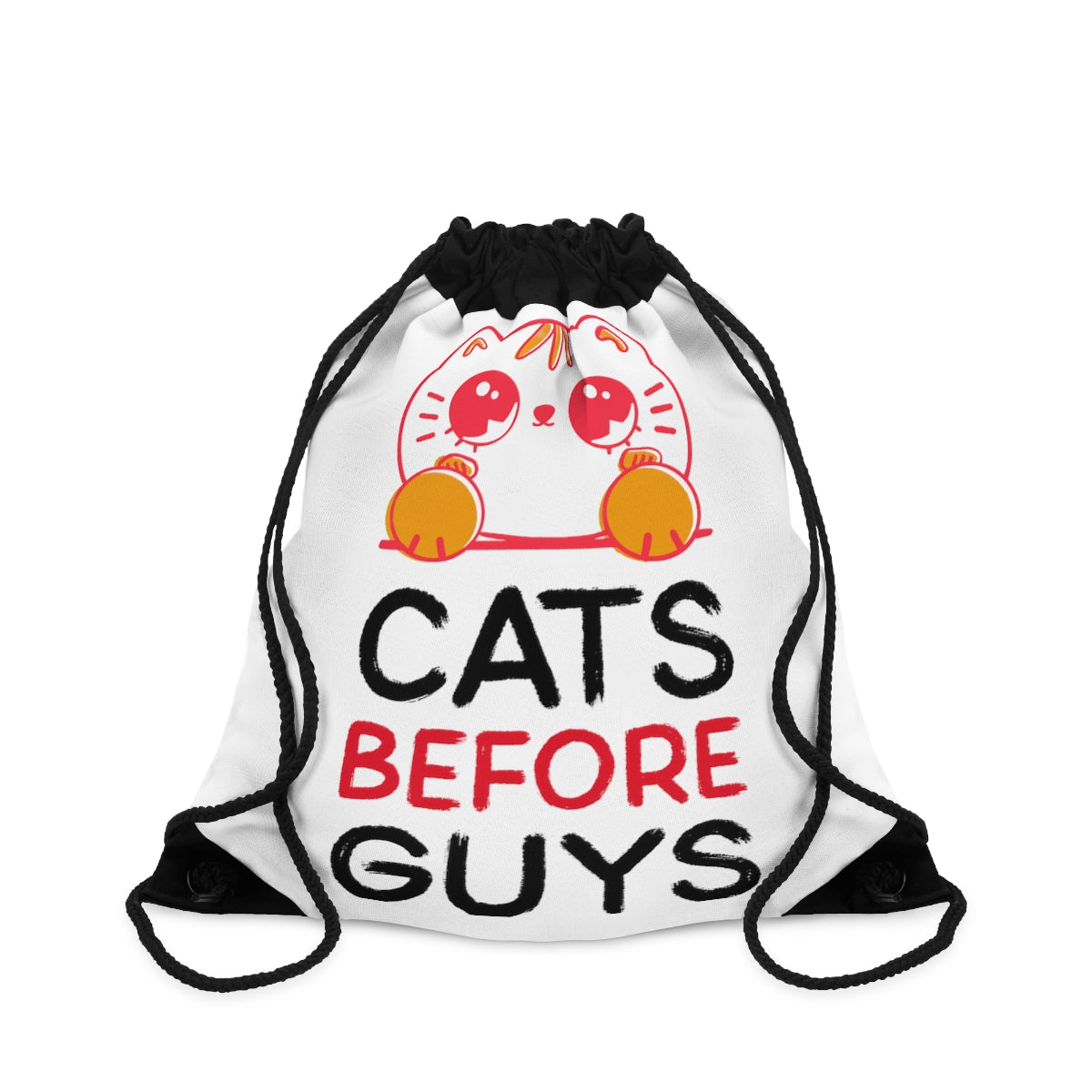 Drawstring Bag ( Cats Before Guys White )