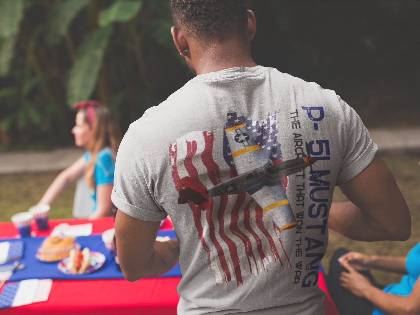 Military T-shirt P-51 Mustang Aircraft , American made, American Flag, Patriotic