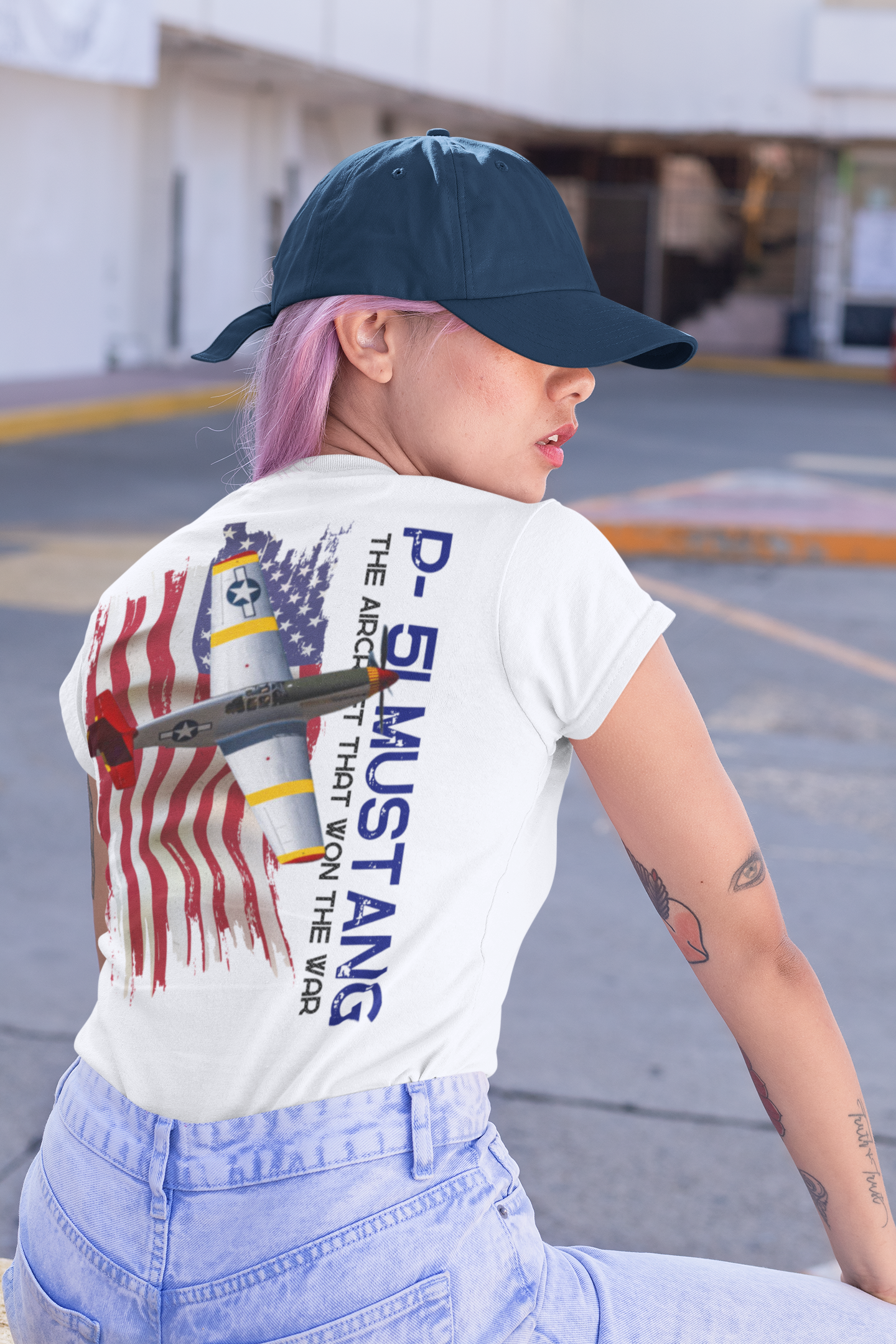 Military T-shirt P-51 Mustang Aircraft , American made, American Flag, Patriotic