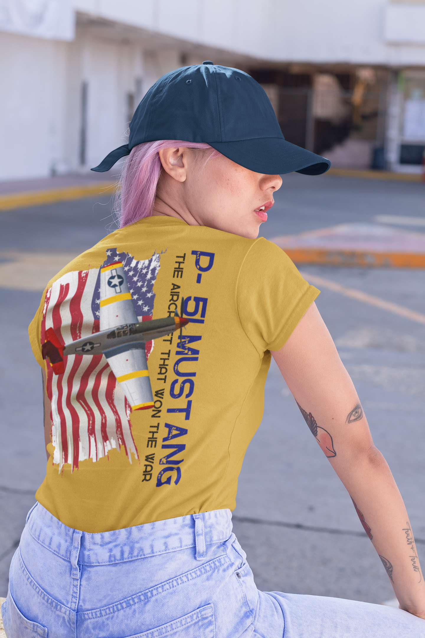 Military T-shirt P-51 Mustang Aircraft , American made, American Flag, Patriotic