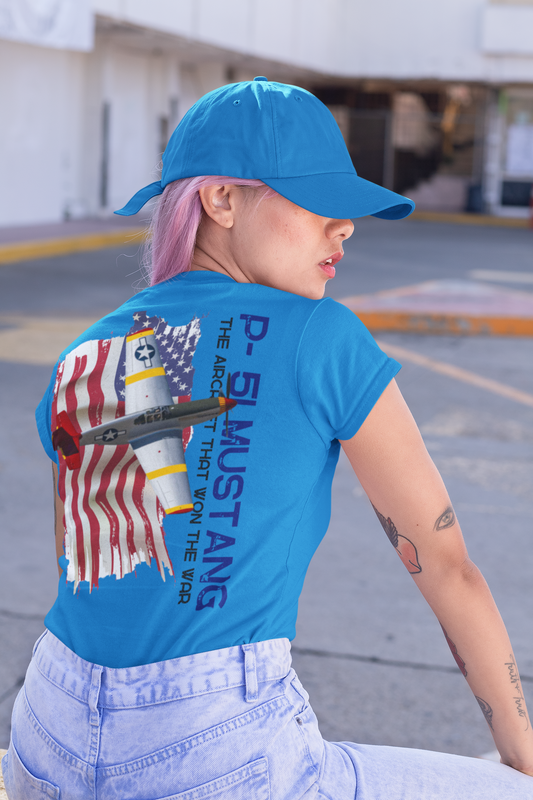 Military T-shirt P-51 Mustang Aircraft , American made, American Flag, Patriotic