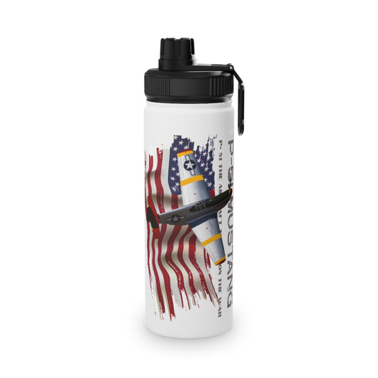 Stainless Steel Water Bottle, Sports Lid ( P-51 Mustang ) Military Styling