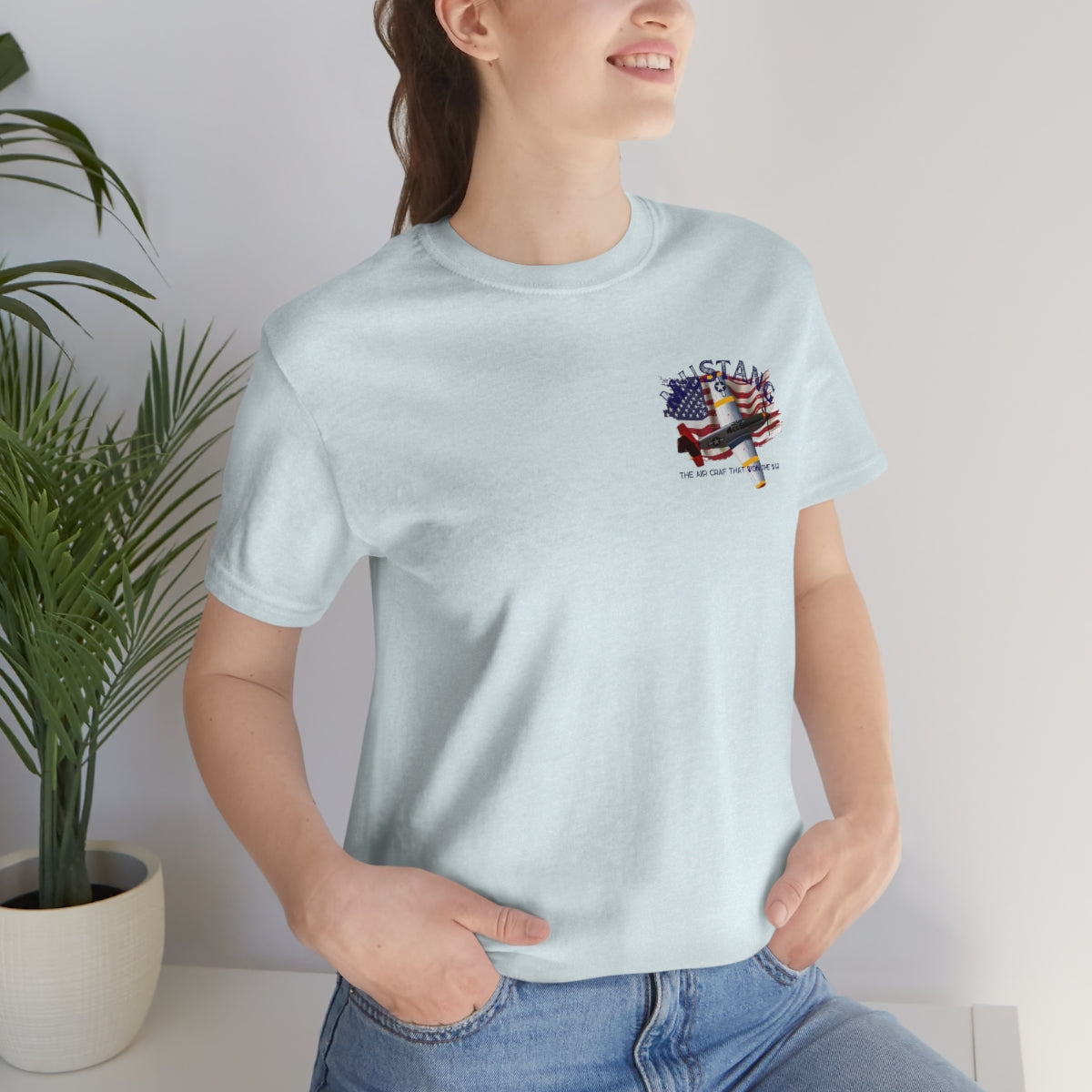 Military T-shirt P-51 Mustang Aircraft , American made, American Flag, Patriotic