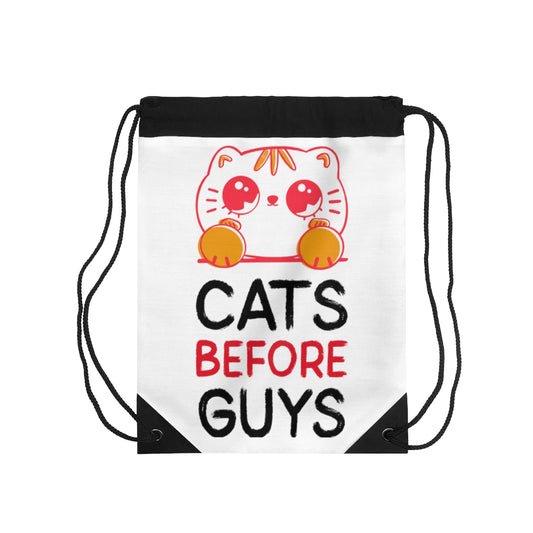 Drawstring Bag ( Cats Before Guys White )