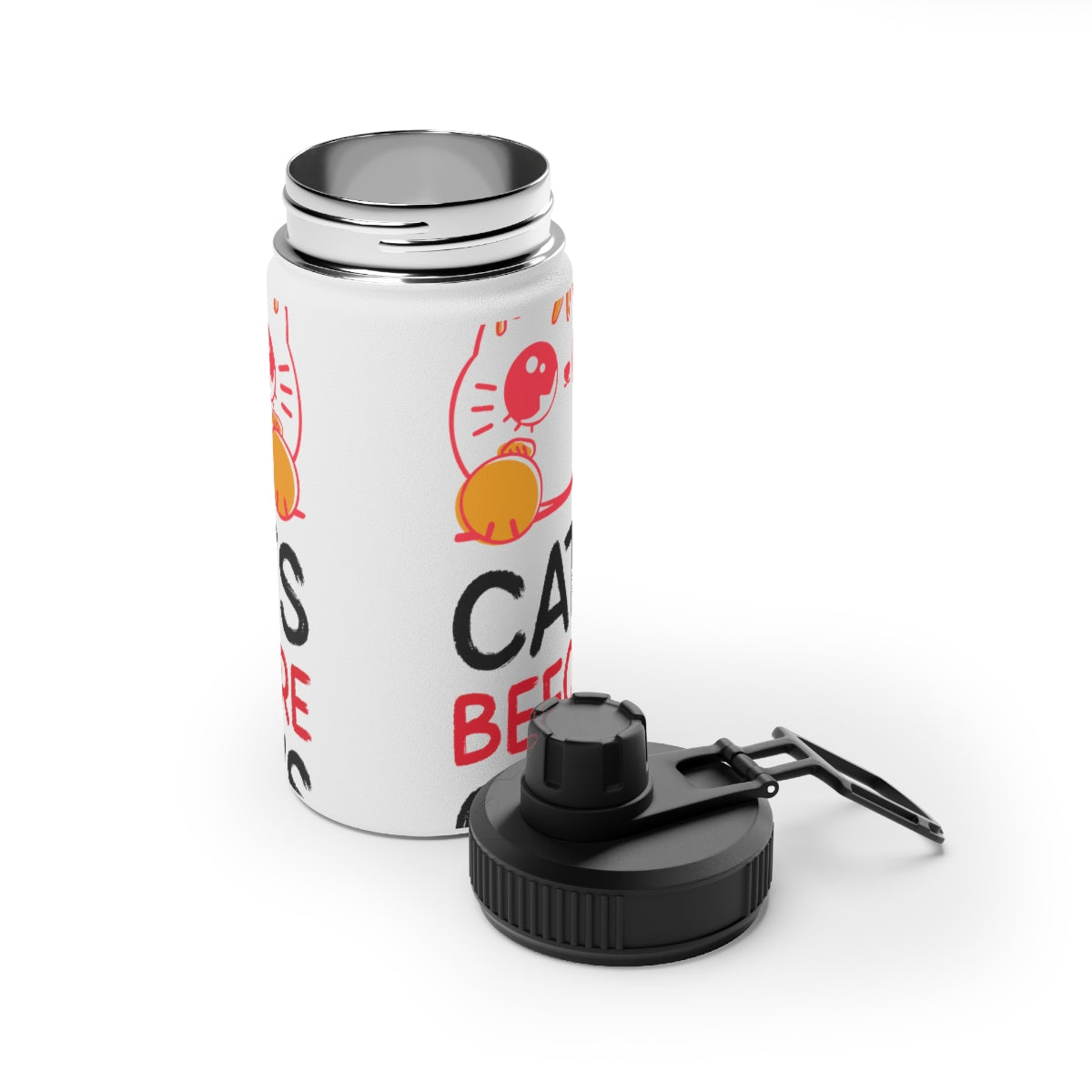 Stainless Steel Water Bottle, Sports Lid ( Cats Before Guys )