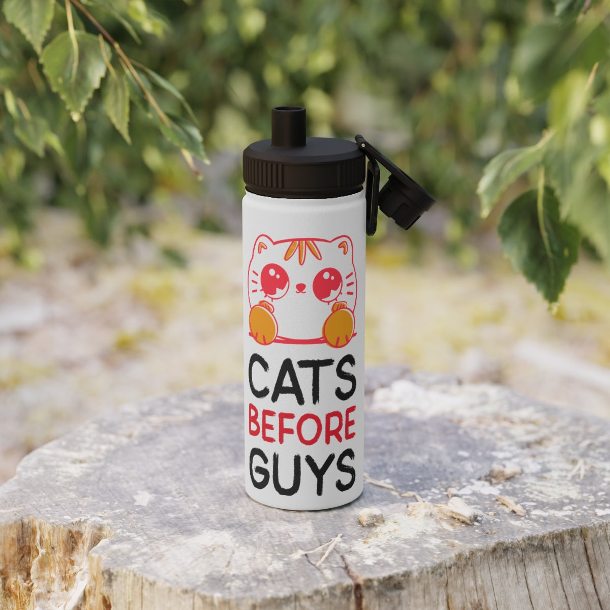 Stainless Steel Water Bottle, Sports Lid ( Cats Before Guys )