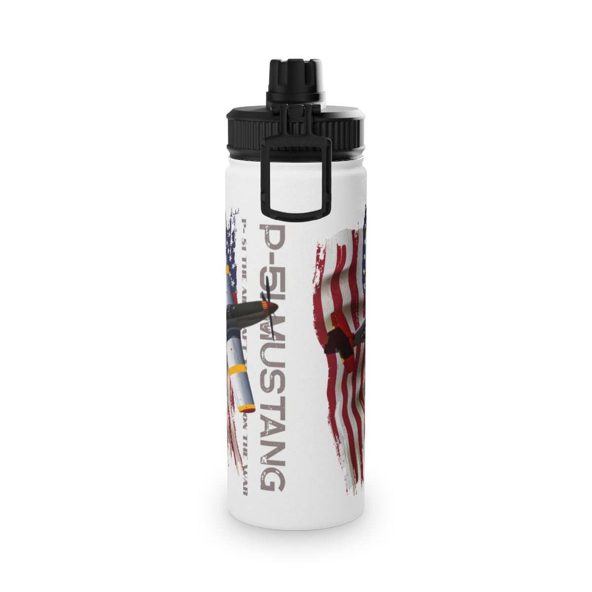 Stainless Steel Water Bottle, Sports Lid ( P-51 Mustang ) Military Styling