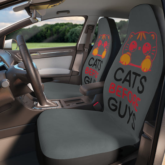 Polyester Car Seat Covers (Cats Before Guys Grey )