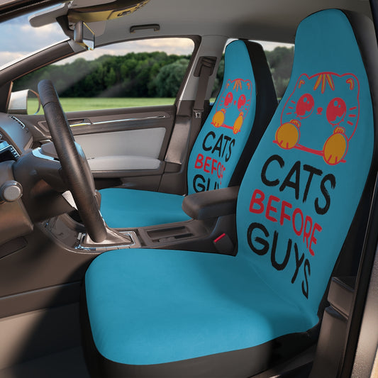 Polyester Car Seat Covers (Cats Before Guys Turquoise )